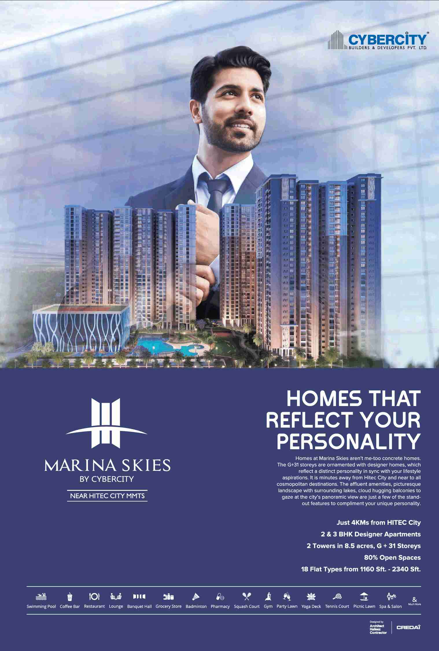 Enjoy the panoramic view of the city by residing at Cybercity Marina Skies in Hyderabad